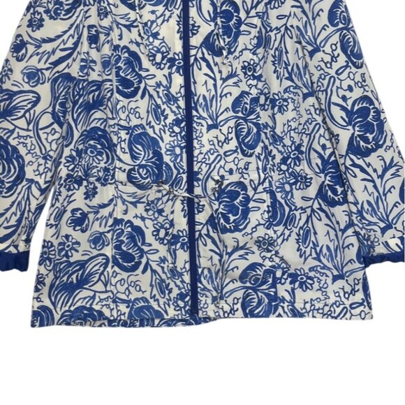 Charter Club Water Resistant Jacket Womens LP Large Petite Blue White Hooded Flo - Picture 4 of 9